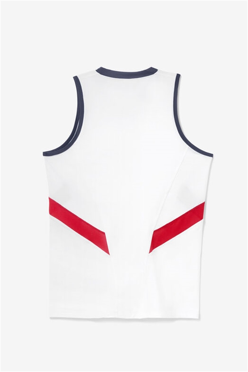 White / Navy / Red Women's Fila Essentials H Full Coverage Tanks | Saudi Arabia-463072