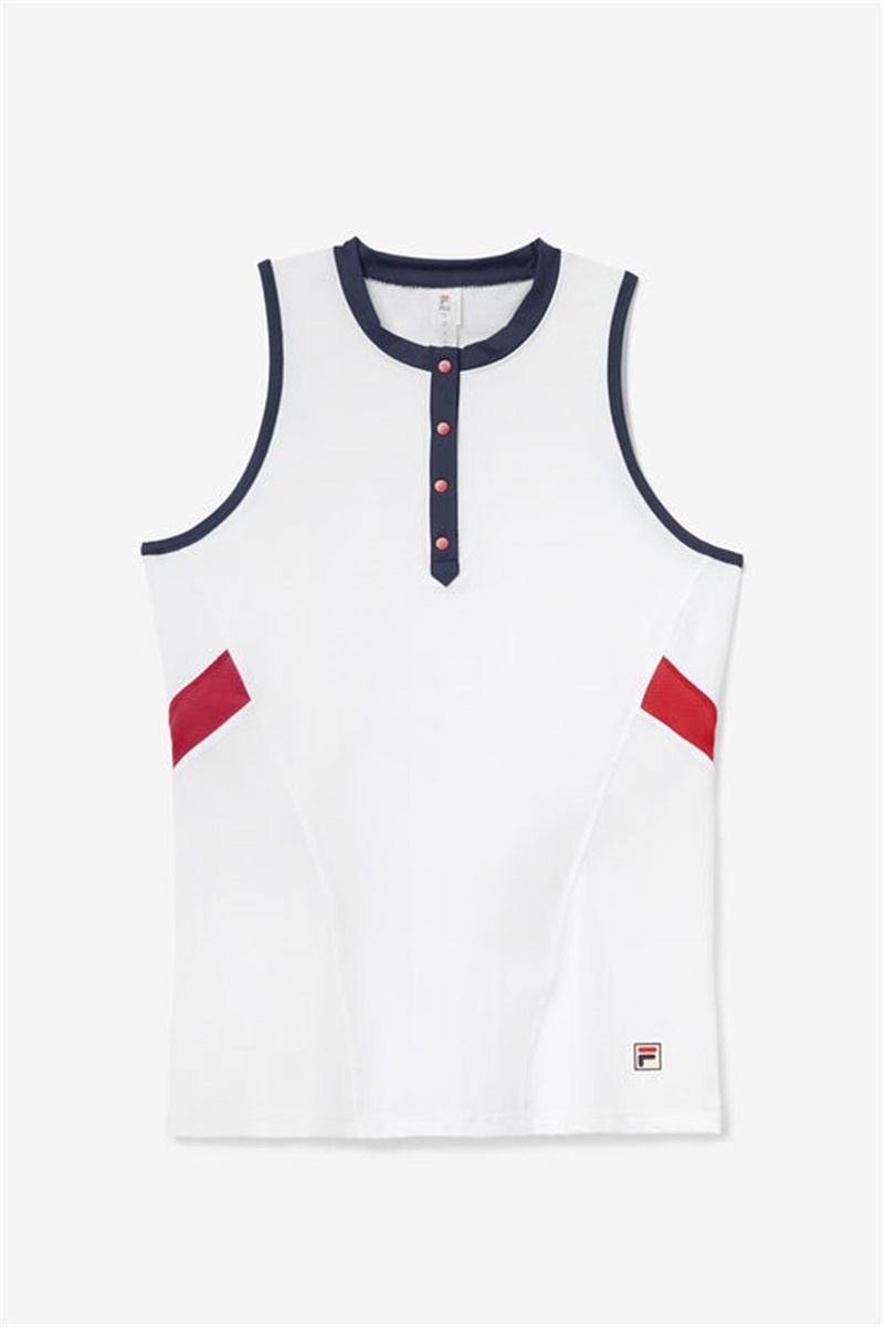 White / Navy / Red Women\'s Fila Essentials H Full Coverage Tanks | Saudi Arabia-463072