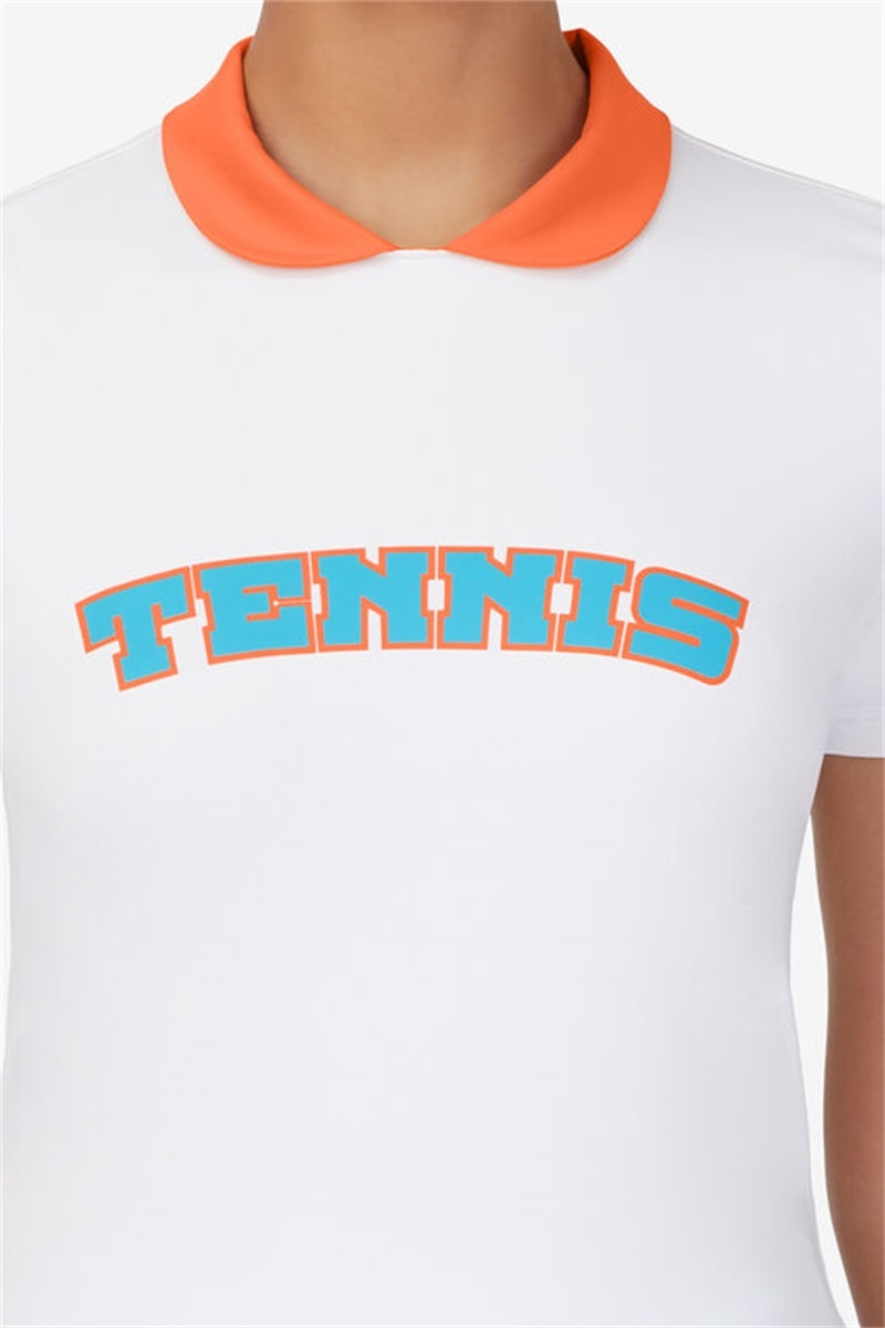 White / Orange Women's Fila Groundbreaker Short Sleeve Polo Shirts | Saudi Arabia-605849