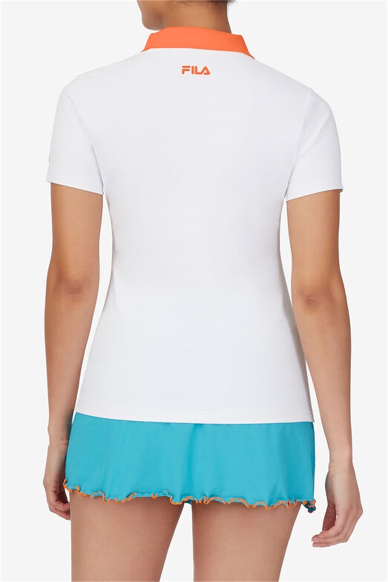 White / Orange Women's Fila Groundbreaker Short Sleeve Polo Shirts | Saudi Arabia-605849