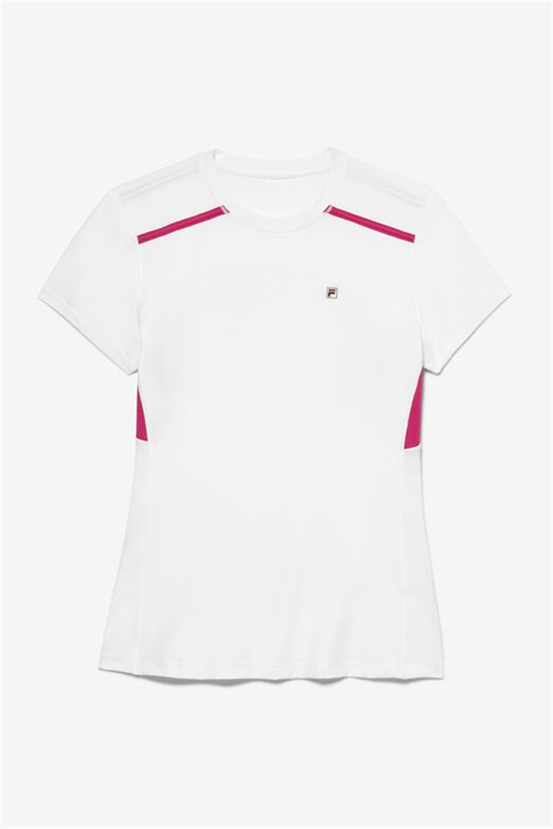White / Pink Peacock Women\'s Fila Center Court Short Sleeve Tops | Saudi Arabia-681532