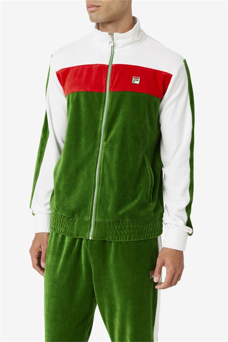 White / Red Men's Fila Brice Velour Jackets | Saudi Arabia-713508
