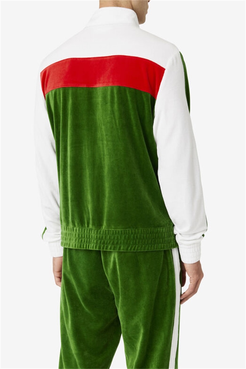 White / Red Men's Fila Brice Velour Jackets | Saudi Arabia-713508