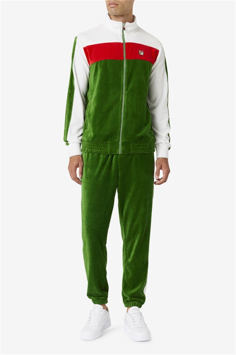White / Red Men's Fila Brice Velour Jackets | Saudi Arabia-713508
