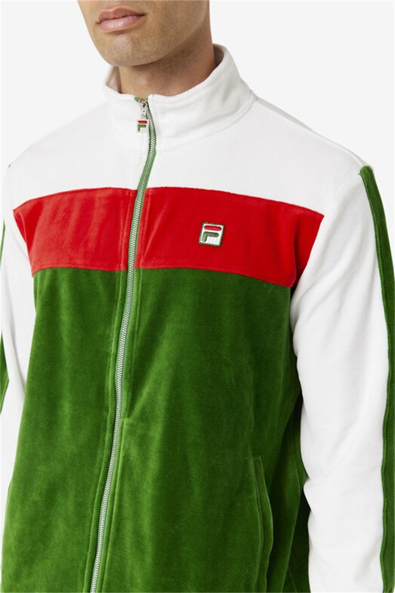 White / Red Men's Fila Brice Velour Jackets | Saudi Arabia-713508