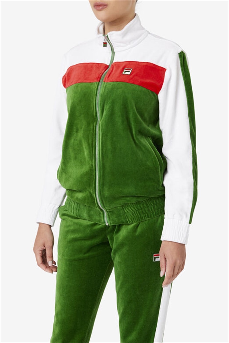 White / Red Men's Fila Brice Velour Jackets | Saudi Arabia-713508