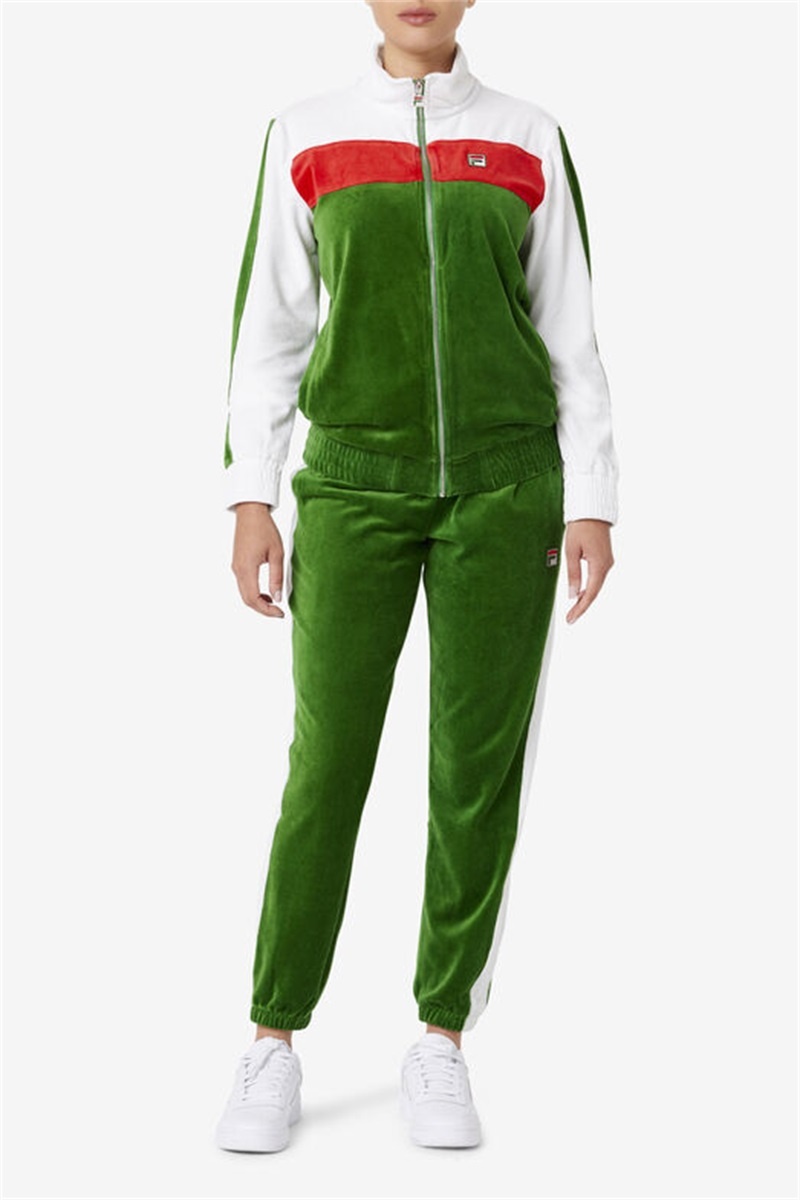 White / Red Men's Fila Brice Velour Jackets | Saudi Arabia-713508