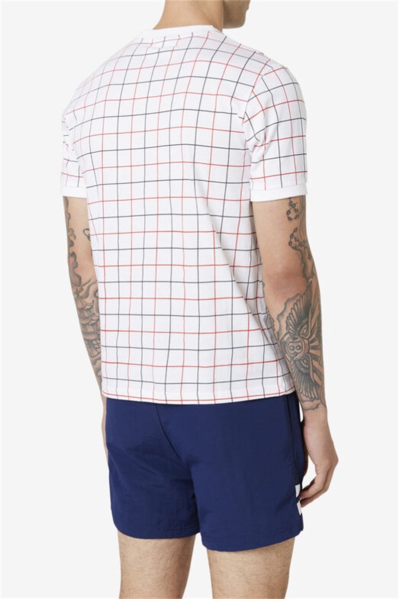 White / Red / Navy Men's Fila Casbian Crew Tops | Saudi Arabia-472891