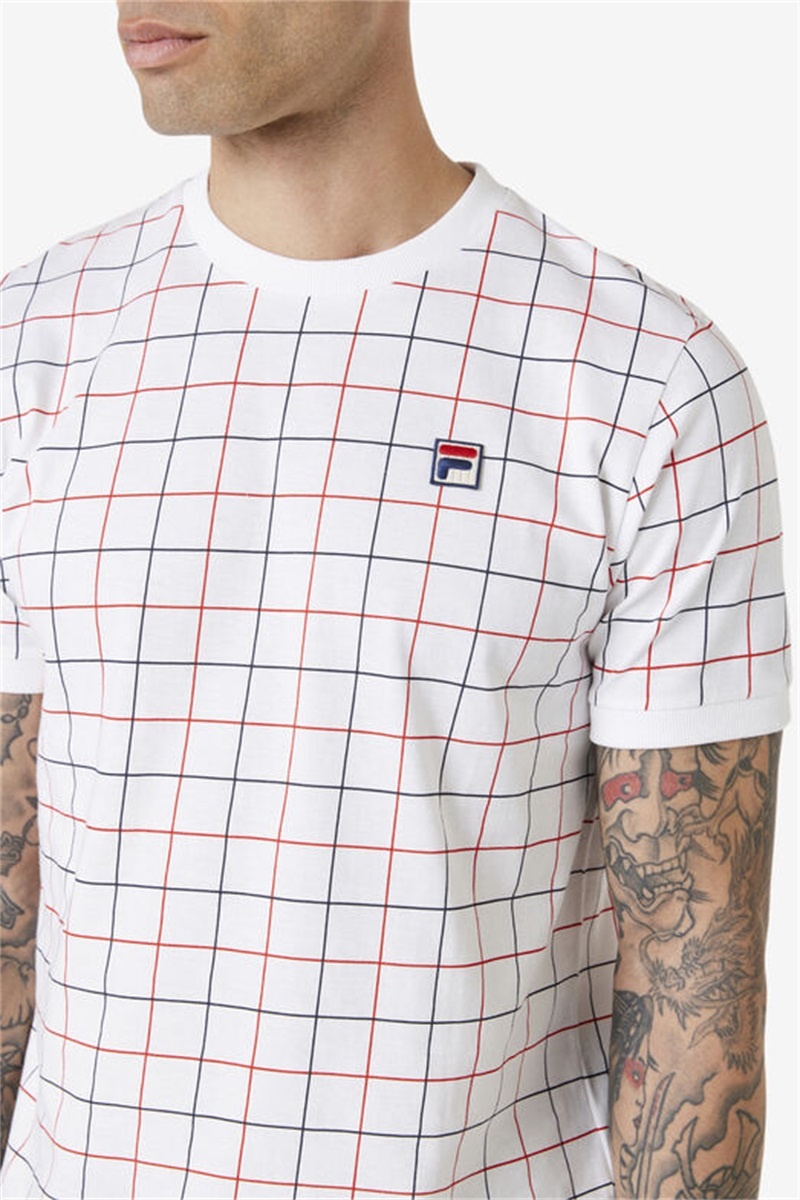 White / Red / Navy Men's Fila Casbian Crew Tops | Saudi Arabia-472891