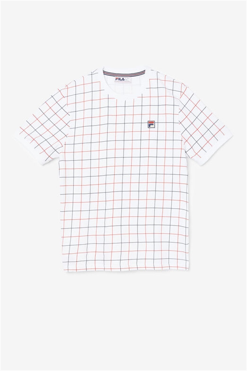 White / Red / Navy Men\'s Fila Casbian Crew Tops | Saudi Arabia-472891