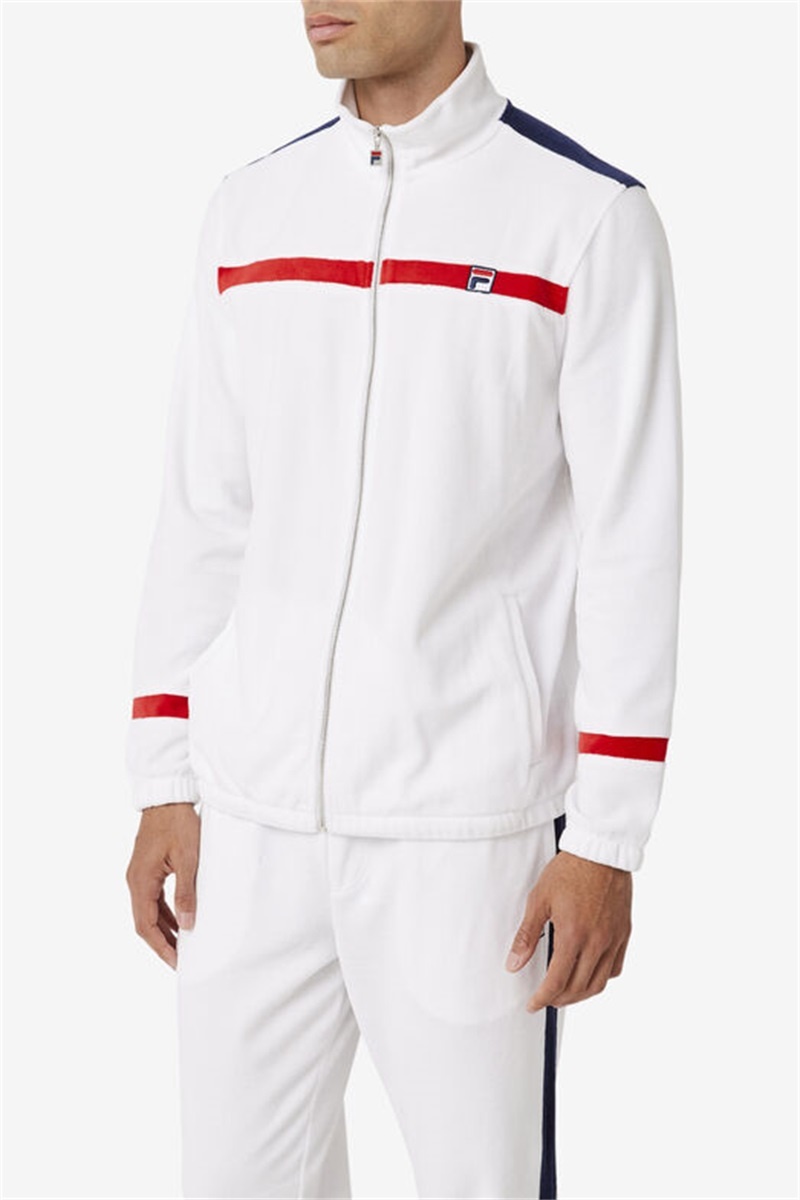 White / Red / Navy Men's Fila Ravid Velour Jackets | Saudi Arabia-287410