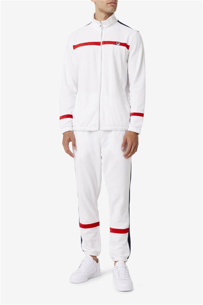 White / Red / Navy Men's Fila Ravid Velour Jackets | Saudi Arabia-287410