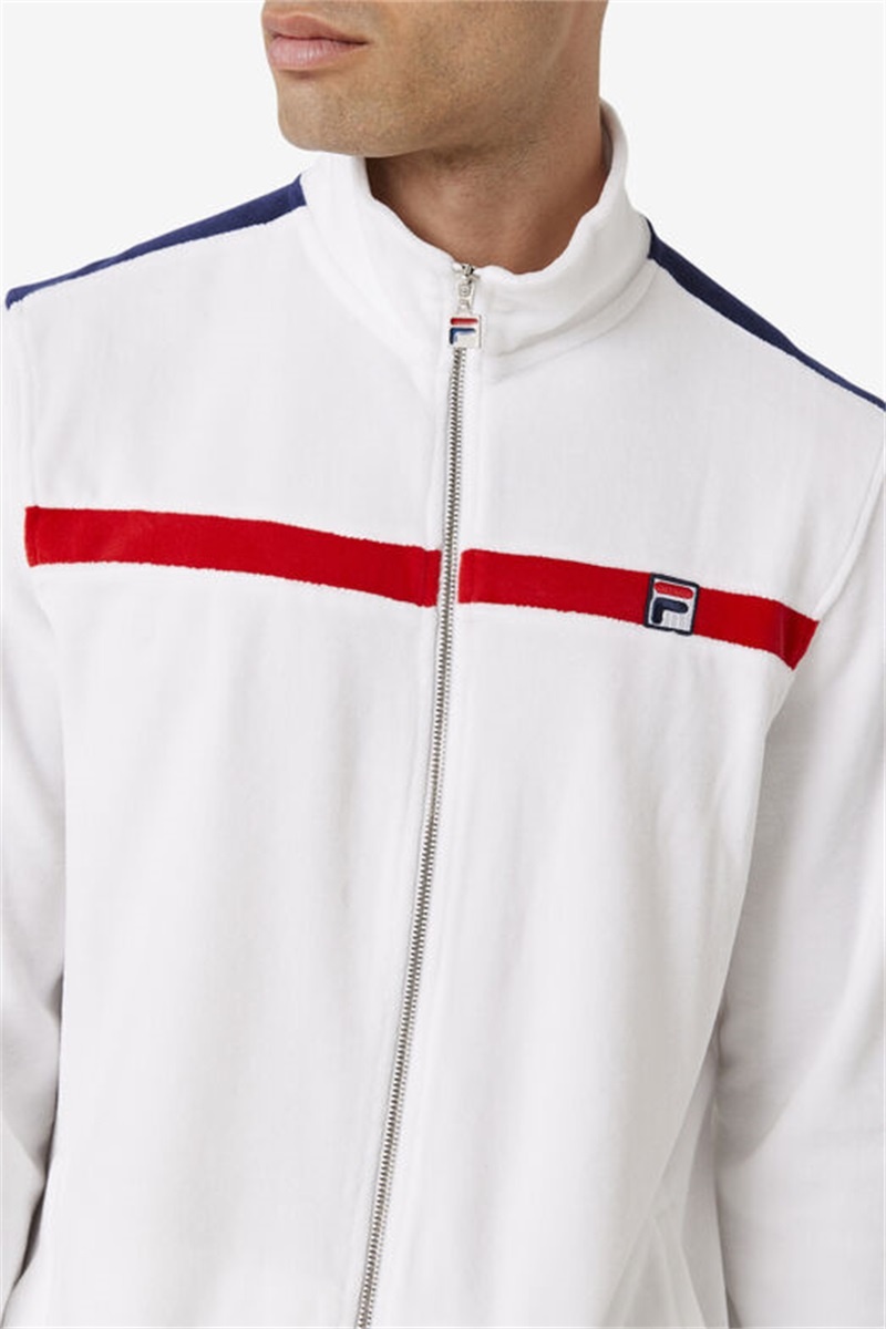White / Red / Navy Men's Fila Ravid Velour Jackets | Saudi Arabia-287410