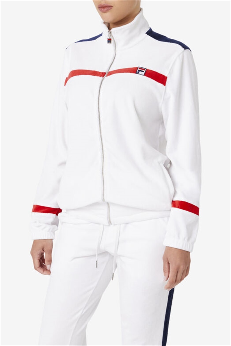 White / Red / Navy Men's Fila Ravid Velour Jackets | Saudi Arabia-287410