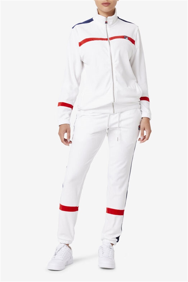 White / Red / Navy Men's Fila Ravid Velour Jackets | Saudi Arabia-287410