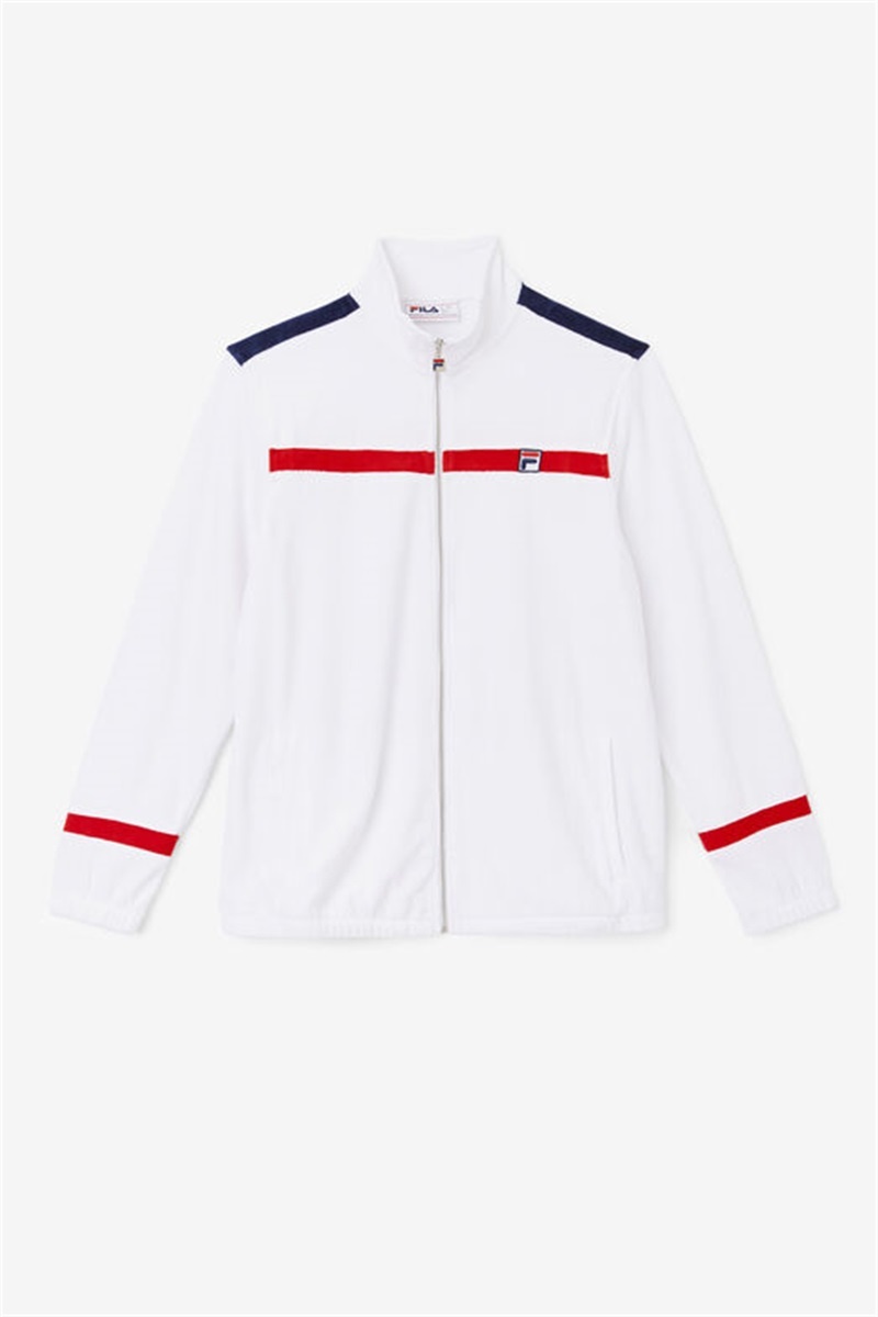 White / Red / Navy Men\'s Fila Ravid Velour Jackets | Saudi Arabia-287410