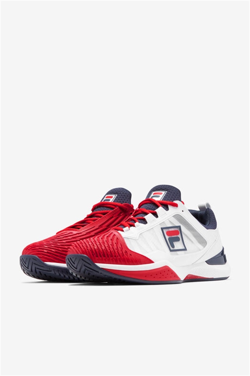 White / Red / Navy Men's Fila Speedserve Energized Tennis Shoes | Saudi Arabia-360897