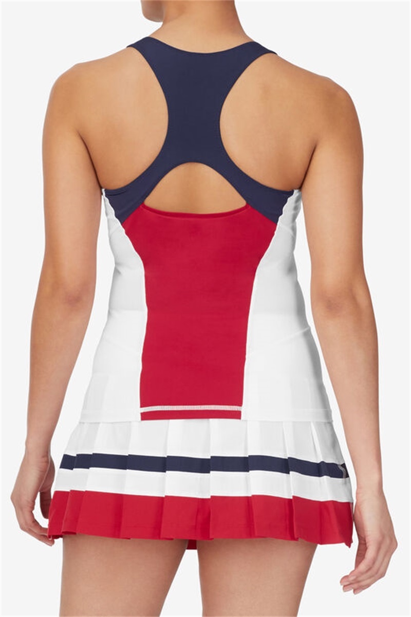 White / Red / Navy Women's Fila Essentials H Racerback Tanks | Saudi Arabia-324910