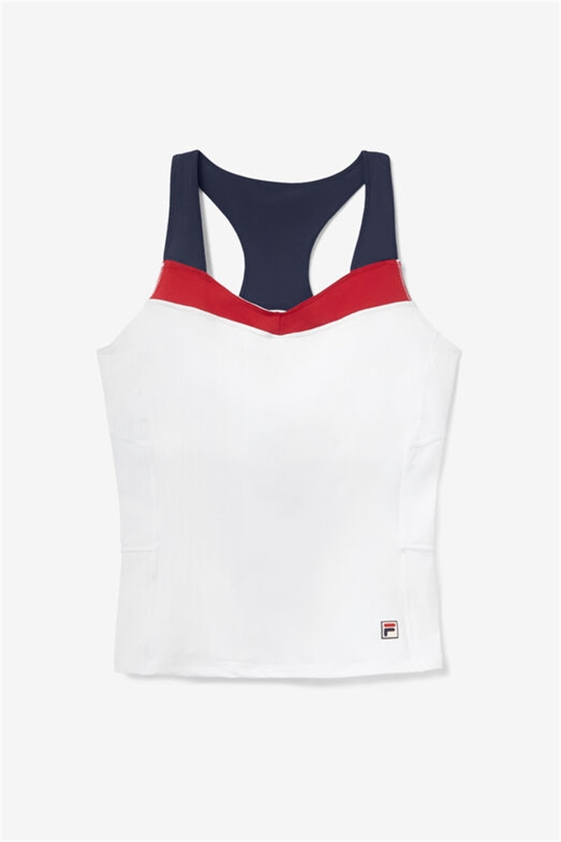 White / Red / Navy Women\'s Fila Essentials H Racerback Tanks | Saudi Arabia-324910