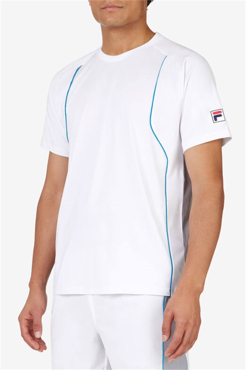 White / Silver Men's Fila Backspin Short Sleeve Crew Shirts | Saudi Arabia-748259