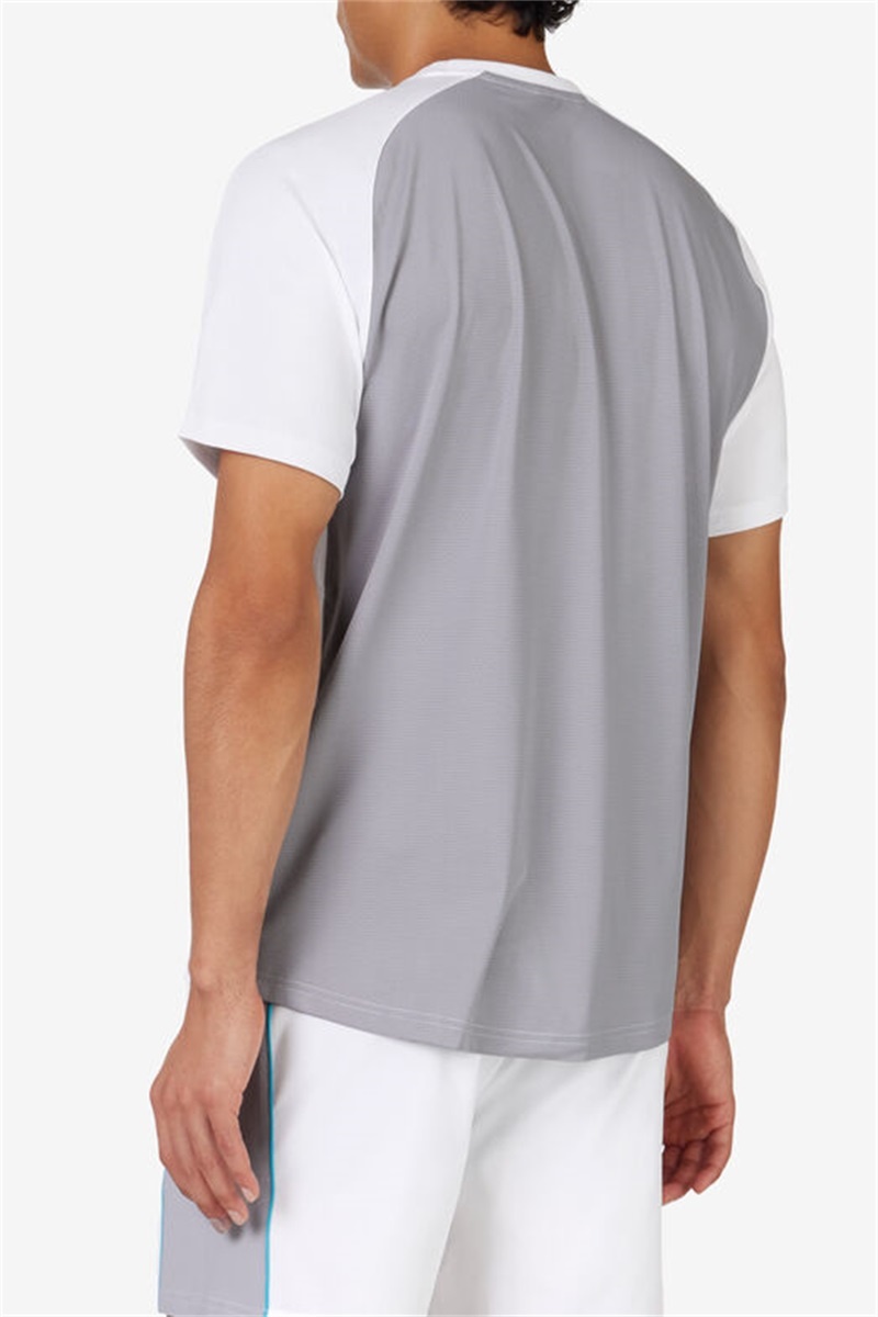 White / Silver Men's Fila Backspin Short Sleeve Crew Shirts | Saudi Arabia-748259