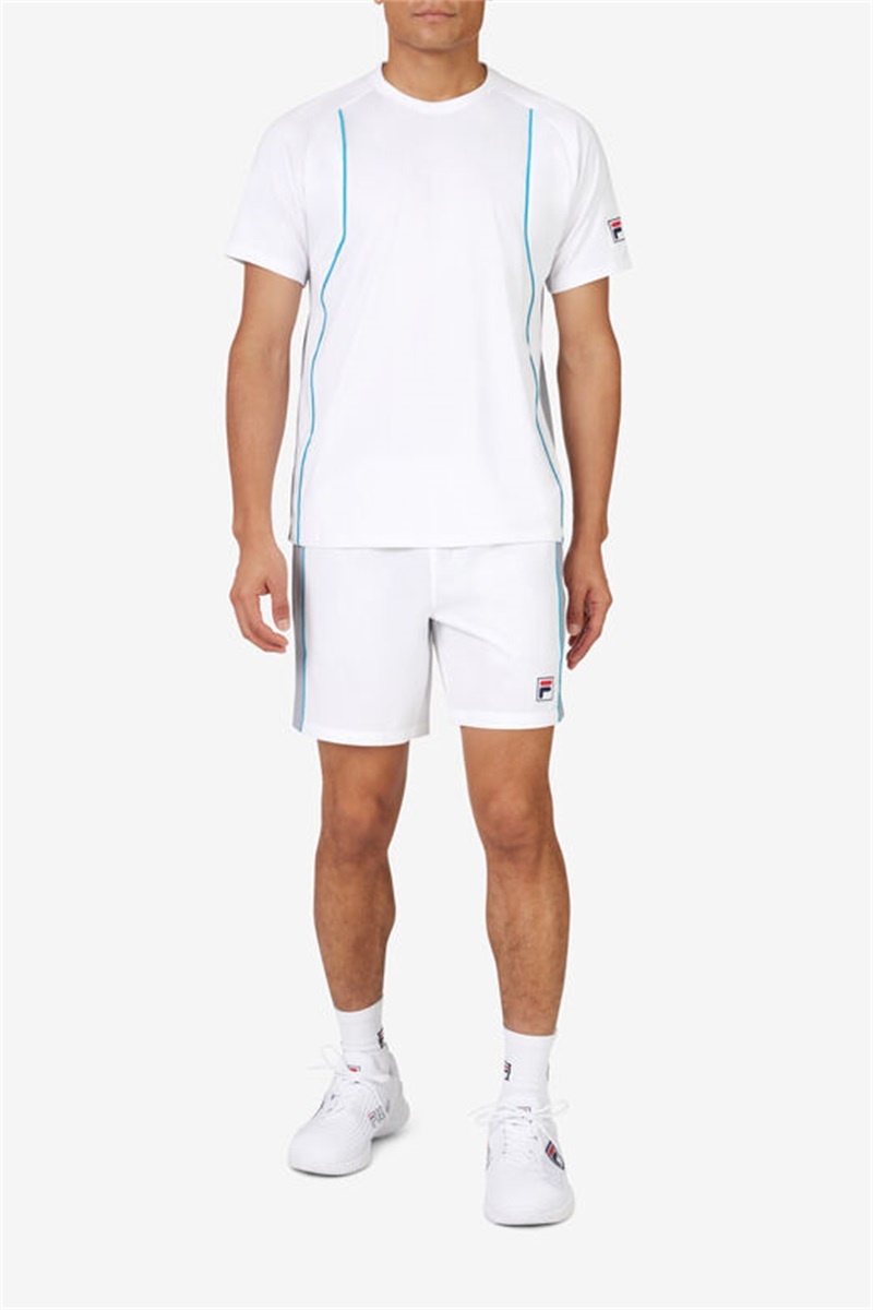 White / Silver Men's Fila Backspin Short Sleeve Crew Shirts | Saudi Arabia-748259