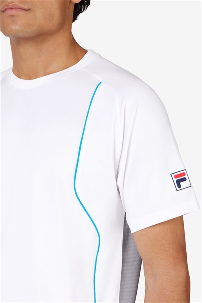 White / Silver Men's Fila Backspin Short Sleeve Crew Shirts | Saudi Arabia-748259