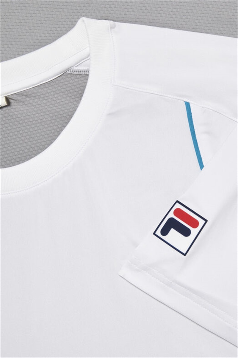 White / Silver Men's Fila Backspin Short Sleeve Crew Shirts | Saudi Arabia-748259