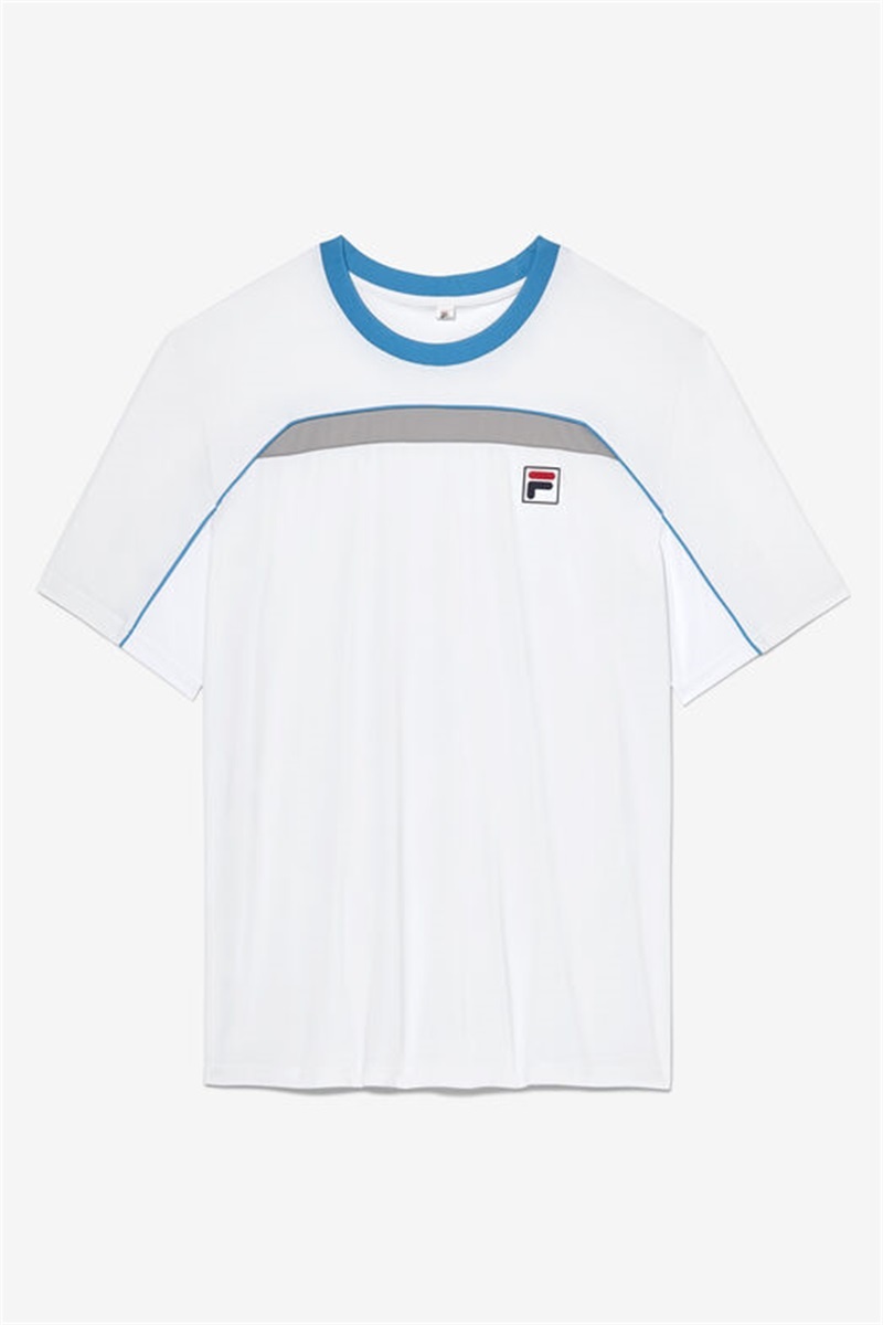 White / Silver Men\'s Fila Backspin Short Sleeve Tops | Saudi Arabia-936147