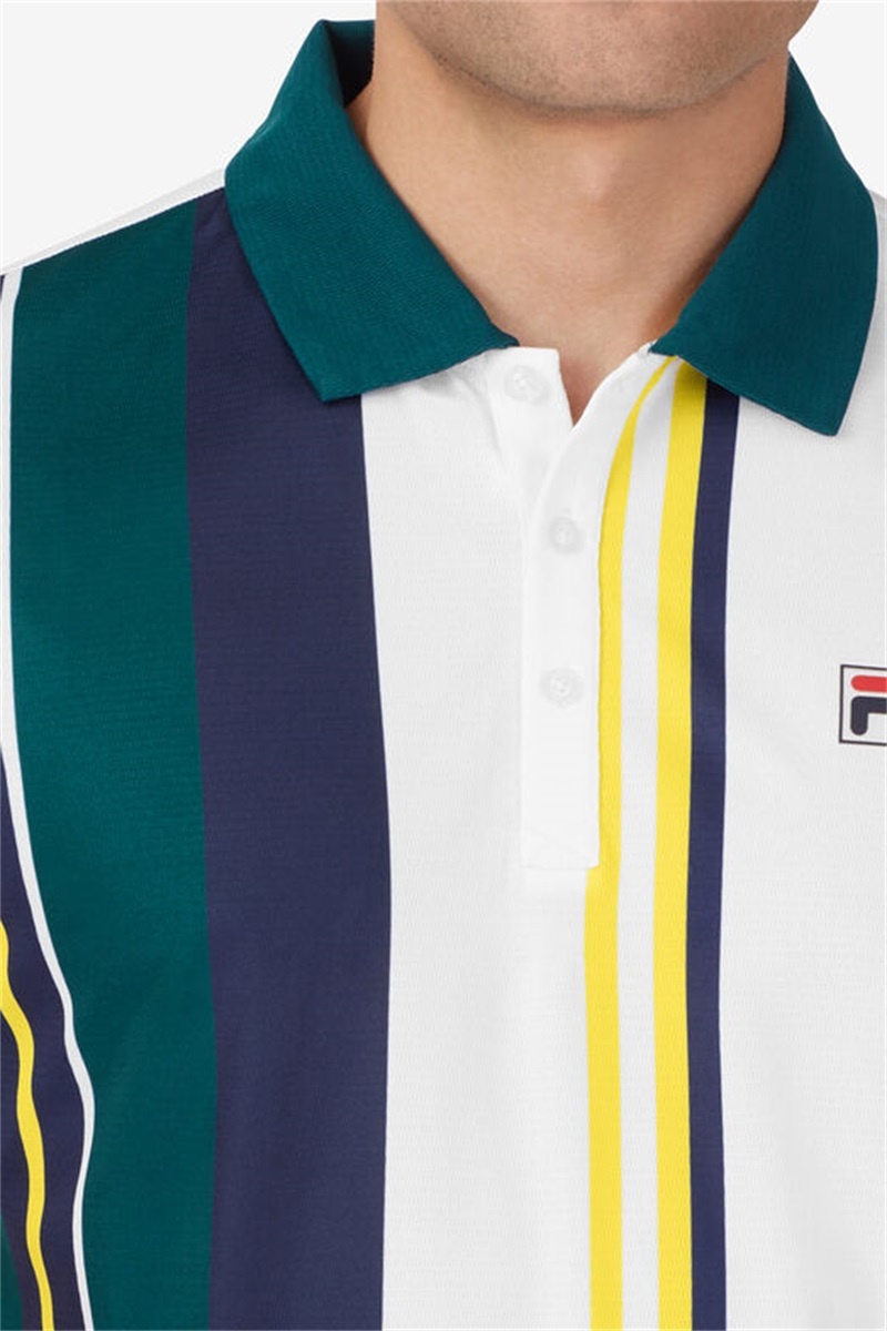 White / Turquoise Stripes Men's Fila Heritage Stripe Short Sleeve Polo Shirts | Saudi Arabia-059678