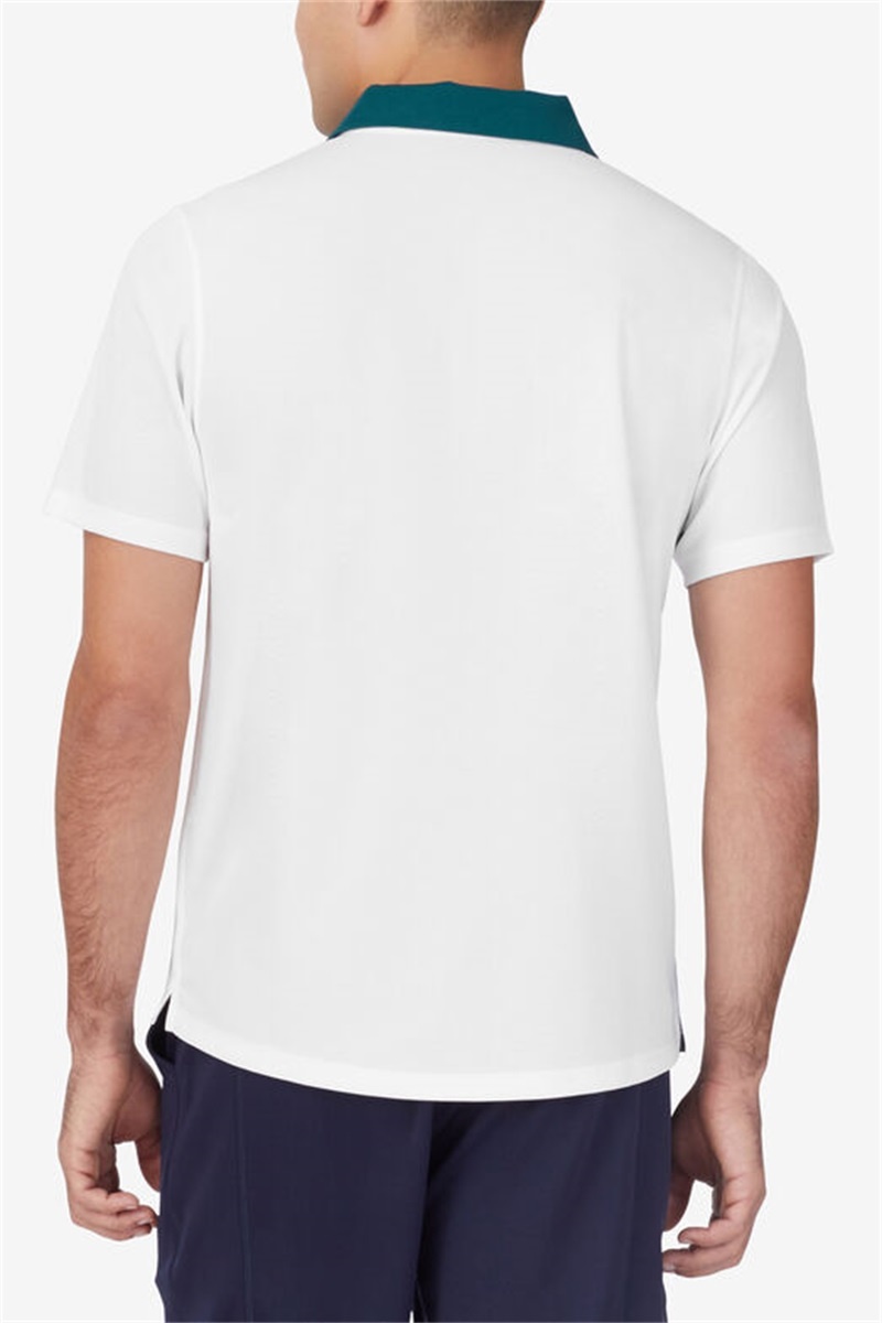 White / Turquoise Stripes Men's Fila Heritage Stripe Short Sleeve Polo Shirts | Saudi Arabia-059678