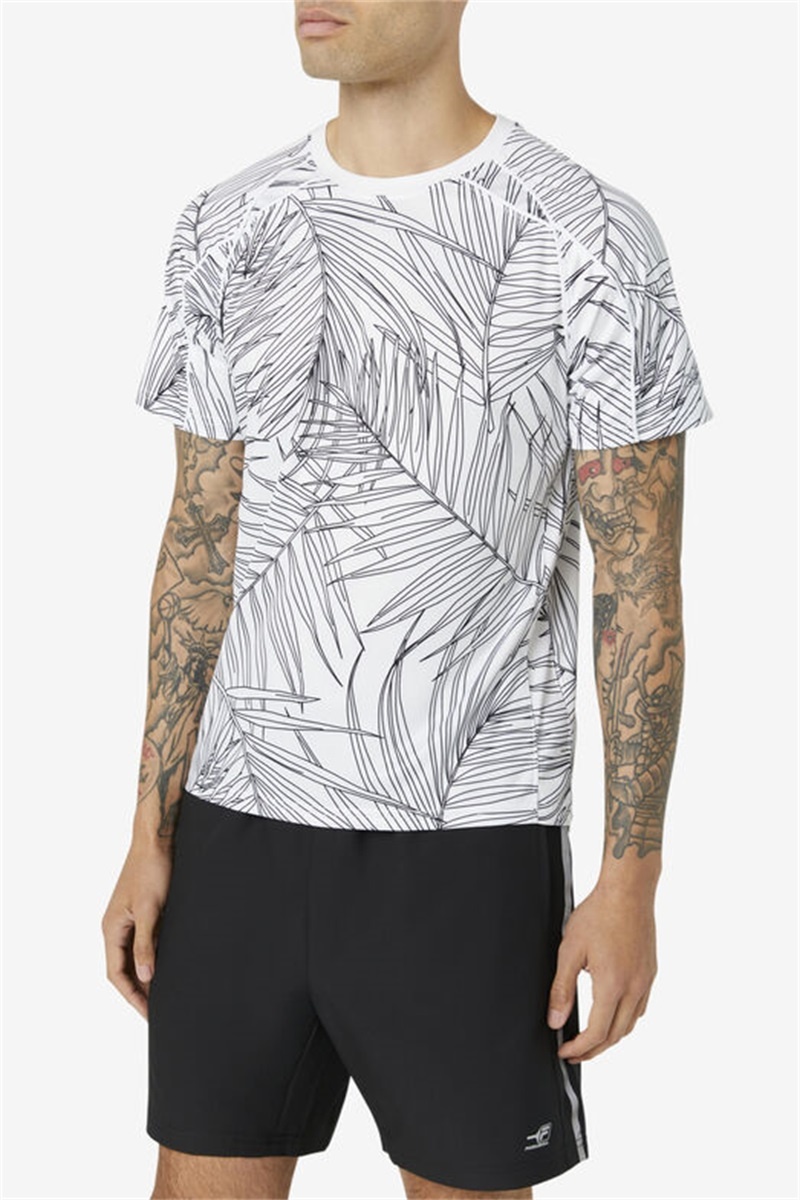 White / White Men's Fila Pickleball Short Sleeve Crew Shirts | Saudi Arabia-320598