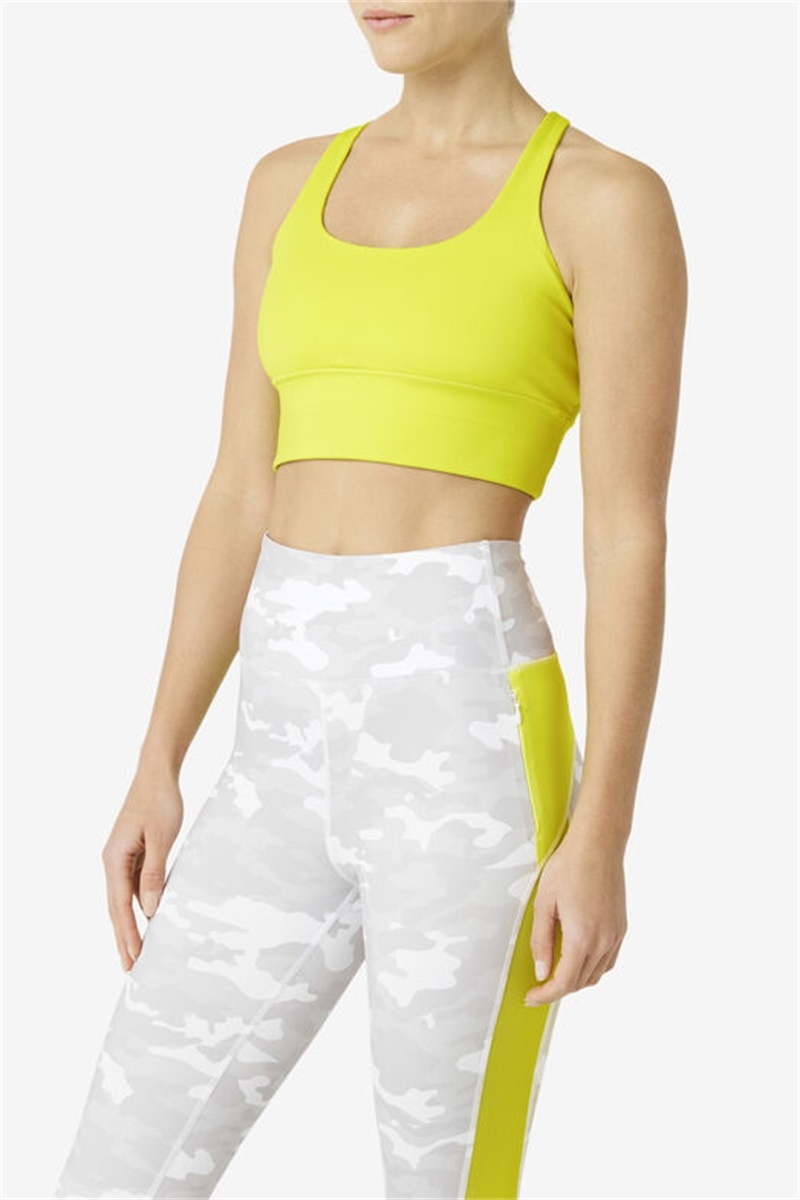 Yellow Women's Fila Uplift Cross Back Top Bras | Saudi Arabia-709235